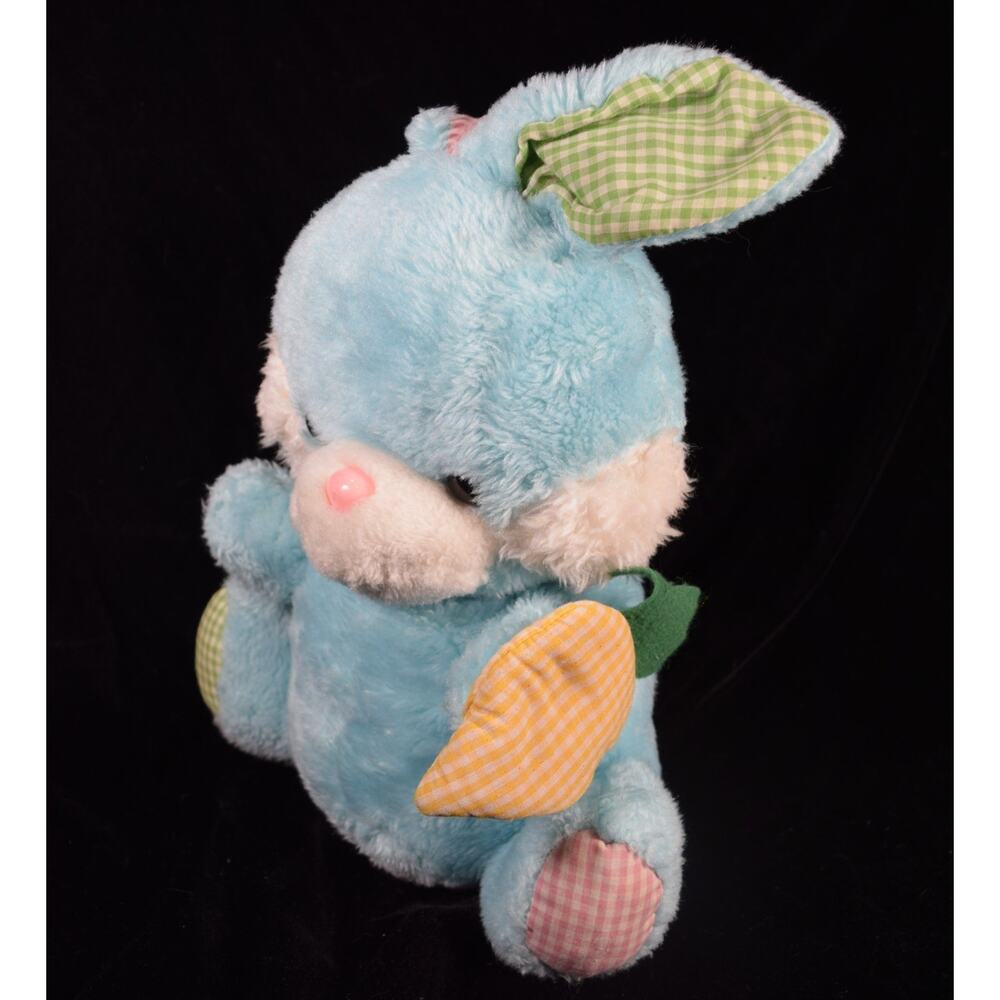 Vintage Plush Blue Easter Bunny Gingham Accents 18" Foam Stuffed Animal Toy